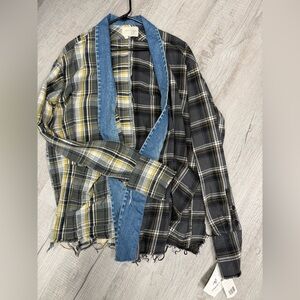 Plaid Casual Button Down Shirt - Black and Yellow